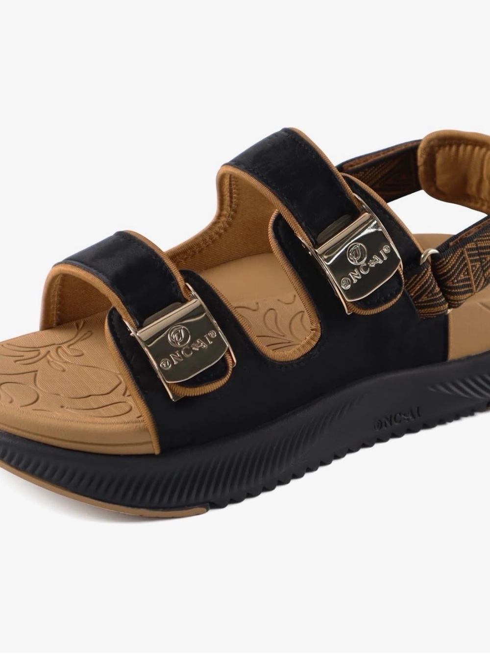 Oncai Black and Tan Women's Adjustable Comfort Sandal